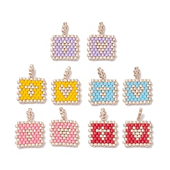 Mixed Color 2Pcs Handmade MIYUKI Round Rocailles Seed Loom Pattern, Rectangle Pendants, Mixed Color, 17.5x13.5x1.5mm, Hole: 1.2mm