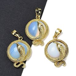 Опал Латунные подвески опаловой плоской круглой формы, стойки покрытие, без кадмия и без свинца, золотые, 29.5x21.5x9.5~11 мм, отверстие : 7.5x4.5 мм