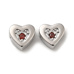 Coconut Brown Real Platinum Plated Brass Beads, with Glass, Heart, Coconut Brown, 7x7.5x3.5mm, Hole: 1mm