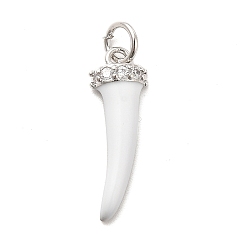 Белый Стойка металлическая латунная микропрофилированная кубическая циркония подвески, с эмалью и кольцами для прыжков, долговечный, без кадмия и без свинца, платина, слоновой кости форма, белые, 19.5x6.5x3 мм, отверстие : 3 мм, Кольцо: 5x0.9 mm