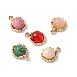 Mixed Stone Natural Mixed Stone Charms, with Ion Plating(IP) Real 24K Gold Plated 304 Stainless Steel Findings, Flower, 8x6x3mm, Hole: 1.1mm