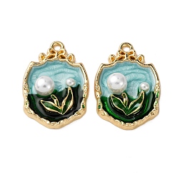 Небесно-голубой Подвески из эмалевого сплава легкого золота, с ABS имитации жемчуга, , стойки покрытие, голубой, 28x19x6 мм, отверстие : 1.8 мм