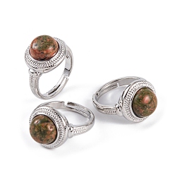 Унакит Круглые регулируемые кольца из натурального унакита, латунные кольца с платиновым покрытием для женщин и мужчин, внутренний диаметр: 18 мм