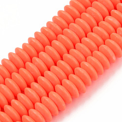 Orange Red Handmade Polymer Clay Beads Strands, Flat Round, Orange Red, 8.5~9x3.5mm, Hole: 1.6mm, about 112pcs/strand, 15.75 inch~16.14 inch(40~41cm)