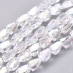 Clear AB Electroplate Glass Beads Strands, AB Color Plated, Faceted, Triangle, Clear AB, 8x6x6mm, Hole: 1.2mm, about 76pcs/Strand, 21.65 inch(55cm)