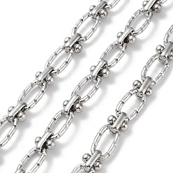 Stainless Steel Color 304 Stainless Steel Textured Oval & Knot Link Chains, Unwelded, with Spool, Stainless Steel Color, 12x6x1.5mm, 7x6x4mm, 5m/roll