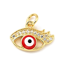 Красный Покрытие стойки латунь микропаве прозрачные кубические циркониевые подвески, с прыжковыми кольцами и эмалью, без кадмия и без свинца, злые глаза, золотые, красные, 10.5x15x3.5 мм, отверстие : 3.4 мм