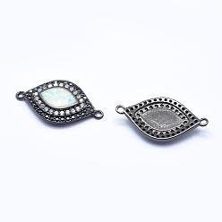 Gunmetal Brass Micro Pave Cubic Zirconia Links, with Synthetic Opal, Eye, Gunmetal, 21x12x2.5mm, Hole: 1mm