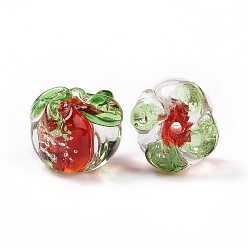 Red Handmade Lampwork Fruit Beads, Luminous, Glow in the Dark, Persimmon, Red, 15x12x12mm, Hole: 1.5~1.6mm