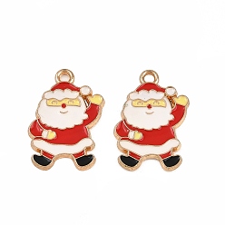 Santa Claus Рождественские эмали сплава подвески, золотой свет, Санта-Клаус прелести, 23x15x1.5 мм, отверстие : 2 мм