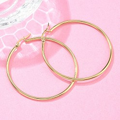 Настоящее золото 18K Серьги из 304 нержавеющей стали, гипоаллергенные серьги, Кольцевая форма, реальный 18 k позолоченный, 12 датчик, 50x2 мм, штифты : 1x0.7 мм