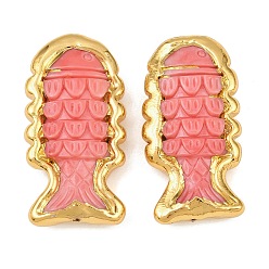 Лосось Латунь из рыбьей смолы, с латунной фурнитурой , salmon, 43.5~45x22.5~23x9.5~10 мм, отверстие : 1.2 мм