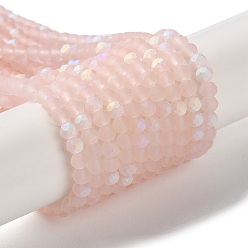 Misty Rose Imitation Jade Glass Beads Strands, Half AB Color Plated, Faceted, Frosted, Rondelle, Misty Rose, 3.5x3mm, Hole: 1mm, about 117pcs/strand, 13.66''~13.90''(34.7~35.3cm)