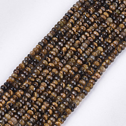 Tiger Eye Natural Tiger Eye Beads Strands, Faceted, Rondelle, 3.5~4x2.5~3mm, Hole: 1mm, about 120~122pcs/strand, 14.9 inch~15.1 inch