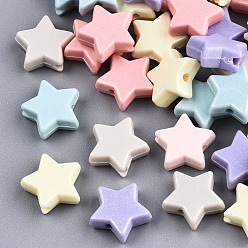 Mixed Color Spray Painted Acrylic Beads, Rubberized Style, Star, Mixed Color, 10.5x11x4mm, Hole: 1.5mm, about 2250pcs/500g