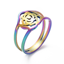 Rainbow Color Ионное покрытие (ip) 201 розовое кольцо из нержавеющей стали, полое широкое кольцо на день святого валентина, Радуга цветов, размер США 6 1/2 (16.9 мм)