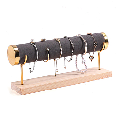 Gray Velvet T Bar Bracelet Display Rack, Jewelry Organizer Holder with Woode Base, for Bracelets Watch Storage, Gray, 29x7x12.5cm