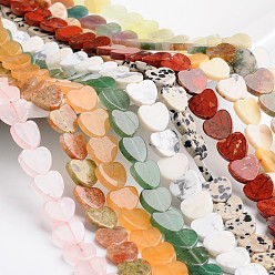Mixed Stone Heart Natural & Synthetic Mixed Gemstone Bead Strands, 8x8x2.5mm, Hole: 1mm, about 54pcs/strand, 15.74 inch