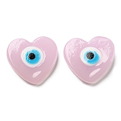 Pearl Pink Handmade Evil Eye Lampwork Beads, No Hole/Undrilled, Heart, Pearl Pink, 28~29x30x6~6.5mm