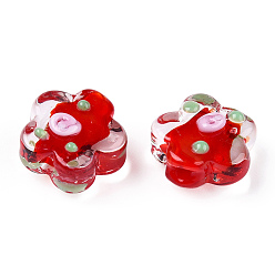 Red Handmade Bumpy Lampwork Beads, Plum Blossom, Red, 13.5~14.5x15x8~10mm, Hole: 1.5~1.8mm