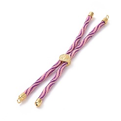 Pink Nylon Cord Silder Bracelets, for Connector Charm Bracelet Making, with Rack Plating Golden Brass Findings, Long-Lasting Plated, Cadmium Free & Lead Free, Pink, 8-5/8~9-1/8x1/8 inch(22~23x0.3cm), Hole: 2mm