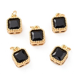 Black Real 18K Gold Plated Brass Inlaid Cubic Zirconia Charms, with Jump Ring, Long-Lasting Plated, Square, Black, 9.5x7x4mm, Jump Ring: 4x0.5mm, 2.5mm Inner Diameter