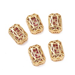 Medium Violet Red Eco-friendly Brass Micro Pave Cubic Zirconia Multi-strand Links, Rack Plating, Cadmium Free & Lead Free, Rectangle Octagon, Golden, Medium Violet Red, 12x8x5mm, Hole: 1.2mm