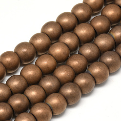 Copper Plated Electroplate Non-magnetic Synthetic Hematite Beads Strands, Matte Style, Round, Copper Plated, 6x5.5mm, Hole: 2mm, about 75pcs/strand, 15.7 inch