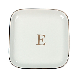 Letter E Керамическая ювелирная тарелка, лоток для хранения, органайзер для косметических украшений, квадратный, Письмо E, 110x110x15 мм