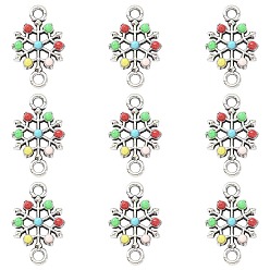 Античное Серебро Прелести соединителя сплава, звенья снежинки с разноцветной синтетической бирюзой, античное серебро, 18.5x11.5x2.5 мм, отверстие : 2 мм