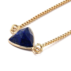 Lapis Lazuli Natural Lapis Lazuli Link Slider Bracelets, with Real 18K Gold Plated Brass Box Chain, Faceted, Triangle, Inner Diameter: 0.31~2.87 inch(8~73mm)