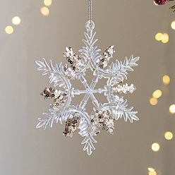 Snowflake Christmas Theme Acrylic Pendant Decorations, Christmas Tree Hanging Decorations, with Paillette, Snowflake, 130mm
