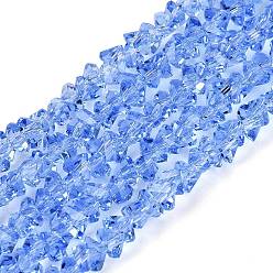 Васильковый Прозрачные стеклянные бусины, треугольные, граненые, васильковый, 2~2.5x3.5~4x3.5~4 мм, отверстие : 0.8 мм, около 126~132 шт / нитка, 13.78~14.96'' (35~38 см)