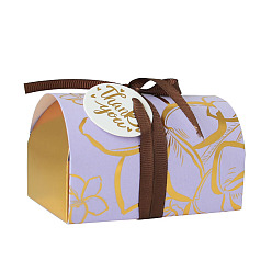 Plum Gold Stamping Floral Paper Candy Storage Box with Ribbon, Candy Gift Bags Christmas Party Wedding Favors Bags, Plum, 9.7x6.2x5.9cm