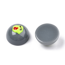 Gray Halloween Opaque Resin Enamel Cabochons, Half Round with Red Heart Pattern, Gray, 15x8.5mm
