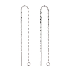 Silver 925 Sterling Silver Ear Stud Findings, with 925 Stamp, Ear Thread, with Cable Chain, Silver, 99x0.8mm, Hole: 1mm, Pin: 0.8mm