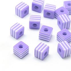 Lilac Opaque Stripe Resin Beads, Cube, Lilac, 8x8x8mm, Hole: 2mm
