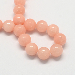 Light Salmon Natural Dyed Yellow Jade Gemstone Bead Strands, Round, Light Salmon, 8mm, Hole: 1mm, about 50pcs/strand, 15.7 inch
