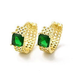 Зеленый Стеклянные квадратные серьги-кольца, настоящие позолоченные украшения из латуни для женщин, без кадмия, без никеля и без свинца, зелёные, 18 мм, штифты : 15x18x6.5 мм