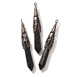 Лавовый камень Большие подвески из натуральной лавы с острым концом, граненые брелоки-пули с латунной фурнитурой, Красная медь, без кадмия и без свинца, 77~84x12 мм, отверстие : 2.5 мм