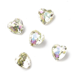 Luminous Green Glass Rhinestone Cabochons, Pointed Back & Back Plated, Heart, Luminous Green, 6x6x3.5mm