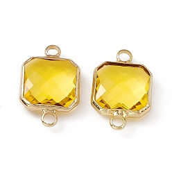 Sunflower Transparent K9 Glass Connector Charms, with Light Gold Plated Brass Findings, Faceted, Square Links, Sunflower, 19.5x12.5x4.5mm, Hole: 2.2mm