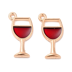 Red Alloy Enamel Pendants, Wine Glass, Light Gold, Red, 20x8x2mm, Hole: 1mm