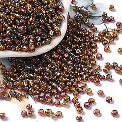 Chocolate 8/0 Round Glass Seed Beads, Grade A, Silver Lined Square Hole, Transparent Colours Rainbow, Chocolate, 2.8~3.2mm, Hole: 1.0mm, about 15000pcs/pound