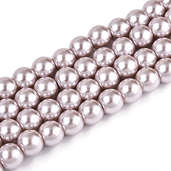 Розово-Коричневый Выпечка окрашены перламутровый стекла жемчужные нити круглый шарик, розово-коричневый, 8~9 мм, отверстие : 1 мм, около 100~105 шт / нитка, 31.4 дюйм