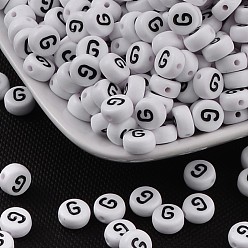 Letter G Acrylic Beads, with Horizontal Hole, Letter, Flat Round, Letter.G, 7x4mm, Hole: 1mm, about 3500pcs/500g