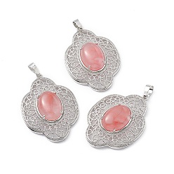 Вишневый Кварц Вишневое из кварцевого стекла подвески, , латунная фурнитура с платиновым покрытием, 44x32x10 мм, отверстие : 8x5 мм