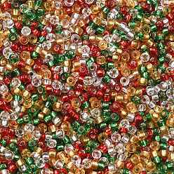 (52) Непрозрачная лаванда 4 цвета 11/0 рождественские круглые бисерные бусины Miyuki, серебряная линия, рр1 и рр4 и рр11 и рр16, разноцветные, 2x1.3 мм, отверстие : 0.8 мм, Около 5500 шт / 50 г