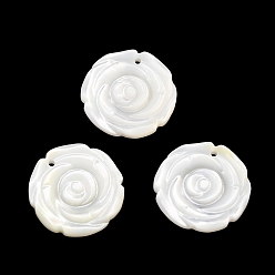 White Natural White Shell Pendants, Rose Flower Charm, White, 15.5x2~2.3mm, Hole: 0.9mm