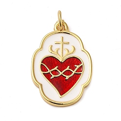 FireBrick Rack Plating Brass pendants, with Glass Beads, Lead Free & Cadmium Free, Real 18K Gold Plated, Heart, FireBrick, 22x15.5x1.5mm